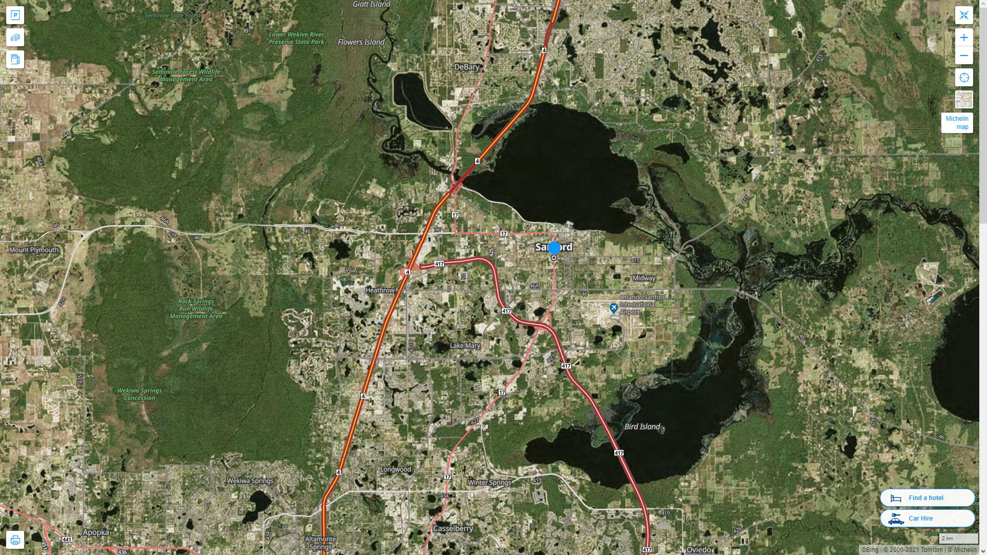 Sanford Florida Highway and Road Map with Satellite View